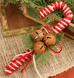 Primitive Jute Candy Cane with Bells