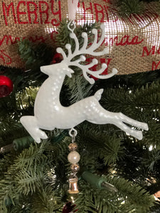 White Metal Reindeer Ornament